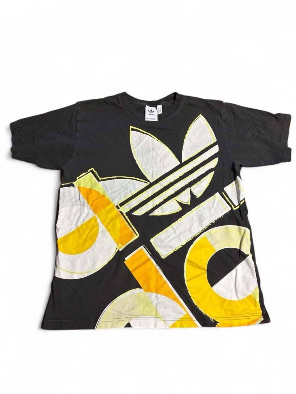 Adidas Originals Trefoil Graphic T Shirt Black Yellow White Y2K